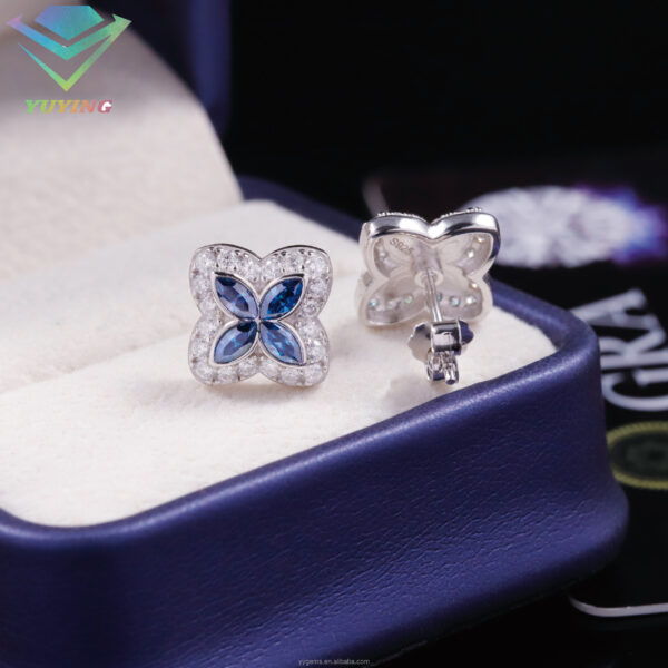 Clover shape 925 Silver With Moissanite Diamond Women Earrings - Image 2
